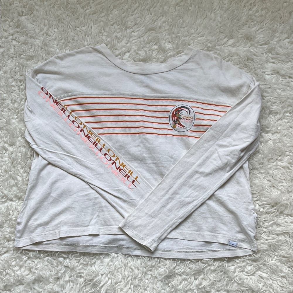 O'Neill White and Red Striped Long Sleeve Tee